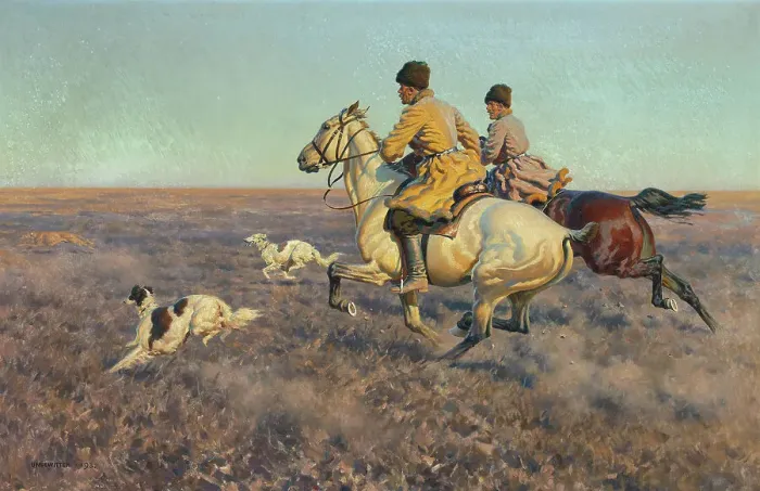 Framed Print : Hunting in the steppe, 1932. Creator: Ungewitter, Hugo (1869-1944) Framed Print : Hunting in the steppe, 1932. Creator: Ungewitter, Hugo (1869-1944)