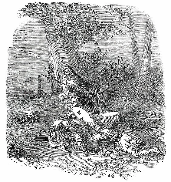 Hunting the Wren at Christmas - Origin of Hunting the Wren - the Bird Awakening the Danes, 1850. Creator: Unknown