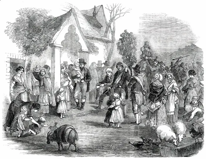 Framed Print : Hunting the Wren at Christmas - Procession of the Wren Bush and Wren Boys, 1850. Creator: Unknown Framed Print : Hunting the Wren at Christmas - Procession of the Wren Bush and Wren Boys, 1850. Creator: Unknown