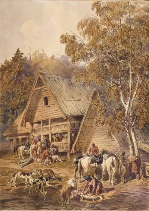 Framed Print : The Huntsmen, 1863. Artist: Sokolov, Pyotr Petrovich (1821-1899) Framed Print : The Huntsmen, 1863. Artist: Sokolov, Pyotr Petrovich (1821-1899)