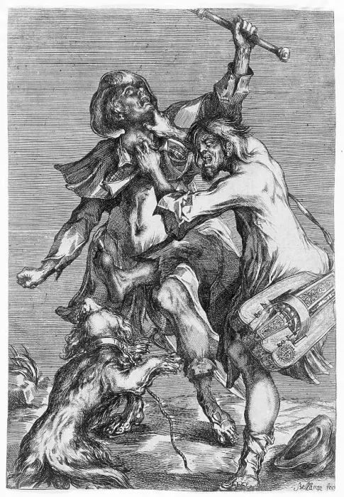 Framed Print : Hurdy-Gurdy Player Attacking a Pilgrim, c1614. Creator: Jacques Bellange Framed Print : Hurdy-Gurdy Player Attacking a Pilgrim, c1614. Creator: Jacques Bellange