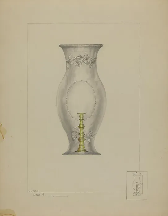 Framed Print : Hurricane Shade and Candlestick, c. 1937. Creator: Henry Meyers Framed Print : Hurricane Shade and Candlestick, c. 1937. Creator: Henry Meyers