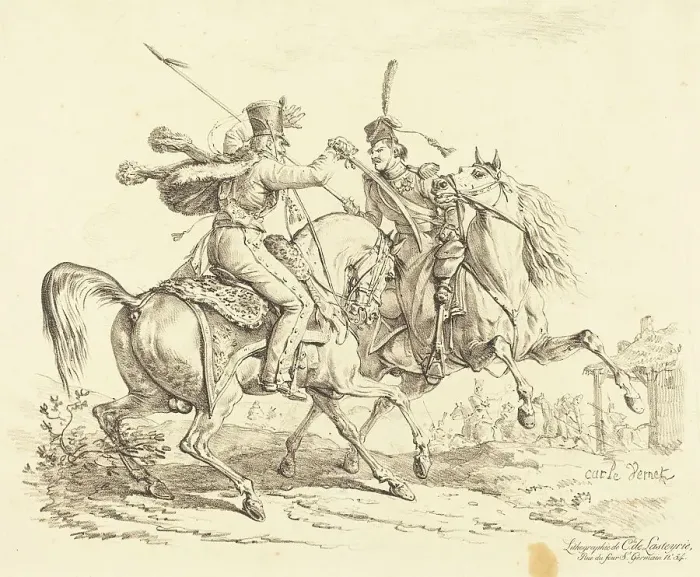 Framed Print : Hussard Striking a Cossack. Creator: Carle Vernet Framed Print : Hussard Striking a Cossack. Creator: Carle Vernet