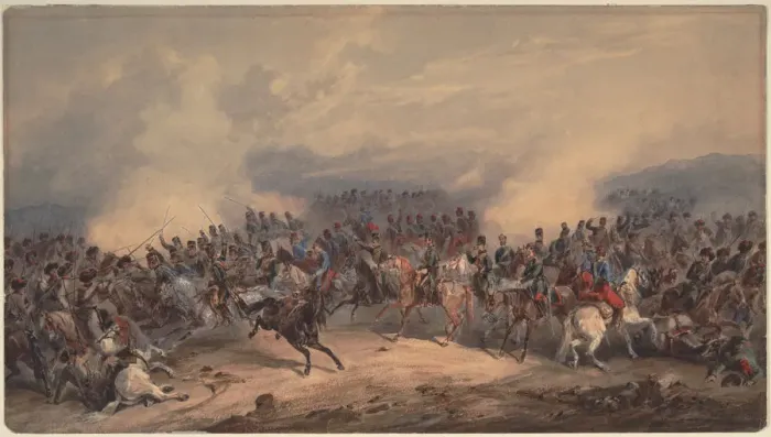 Framed Print : Hussars and Chasseurs at the Battle of Chernaya River on August 16, 1855, 1855. Artist: Norie Framed Print : Hussars and Chasseurs at the Battle of Chernaya River on August 16, 1855, 1855. Artist: Norie