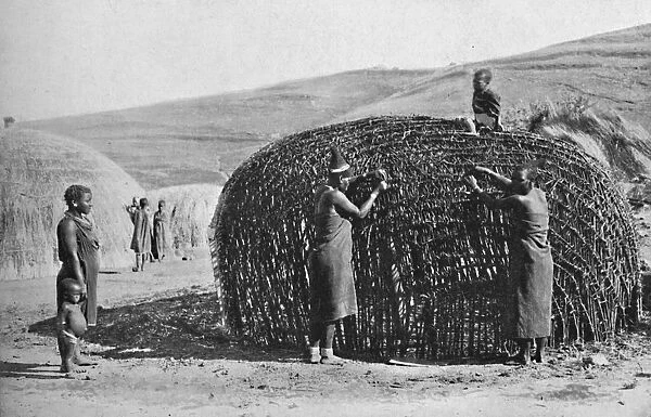 Hut building in Zululand, 1912