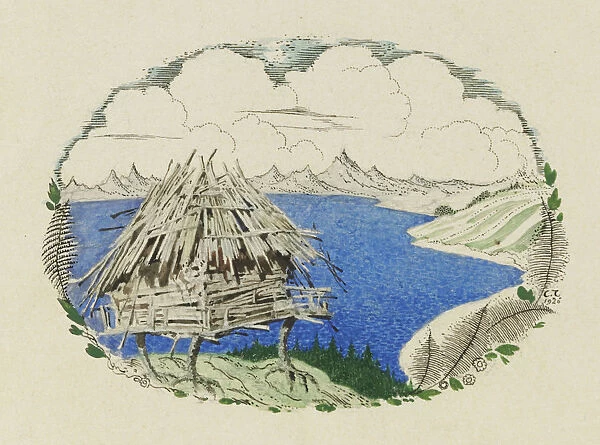 The Hut on Chicken Legs. Illustration to the poem Ruslan and Lyudmila by A. Pushkin, 1921-1926