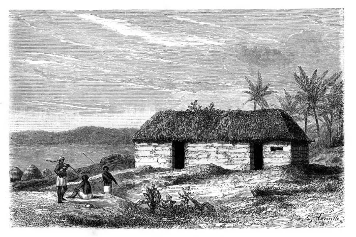 Framed Print : Hut at the edge of Lake Tanganyika, Congo, 19th century. Artist: Lavielle Framed Print : Hut at the edge of Lake Tanganyika, Congo, 19th century. Artist: Lavielle