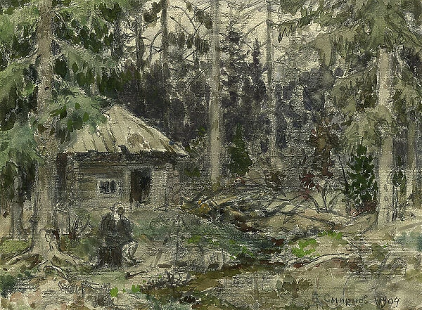 Hut in the Krasnoyarsk Taiga during a Stay by the Artist, 1904. Creator: Boris Vasilievich Smirnov