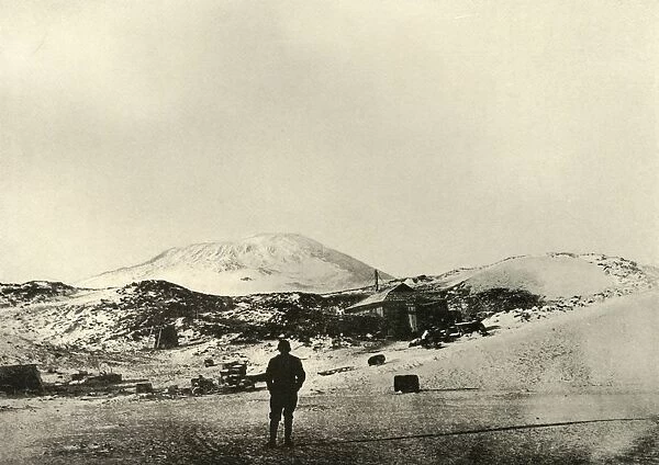 The Hut, with Mount Erebus in the Background, in the Autumn, 1908, (1909)