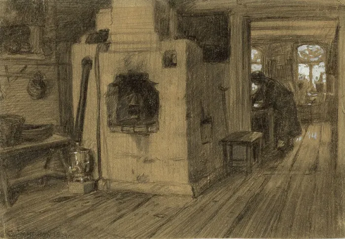 Framed Print : In a Hut on the Outskirts of Irkutsk, 1904. Creator: Boris Vasilievich Smirnov Framed Print : In a Hut on the Outskirts of Irkutsk, 1904. Creator: Boris Vasilievich Smirnov