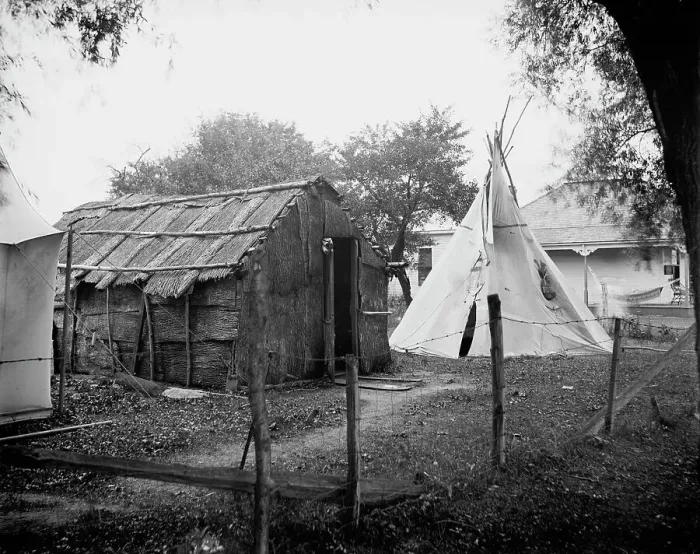 Framed Print : Hut and tepee, probably St. Clair Flats, Mich. between 1900 and 1920. Creator: Unknown Framed Print : Hut and tepee, probably St. Clair Flats, Mich. between 1900 and 1920. Creator: Unknown