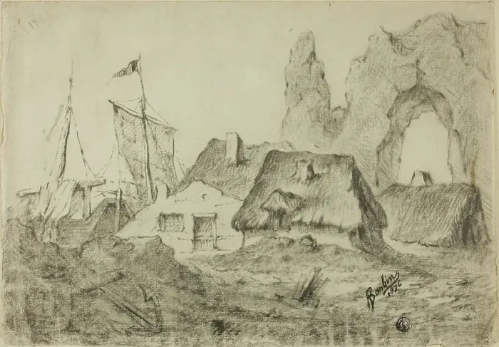 Framed Print : Huts Etretat, 1876. Creator: Barbin Framed Print : Huts Etretat, 1876. Creator: Barbin