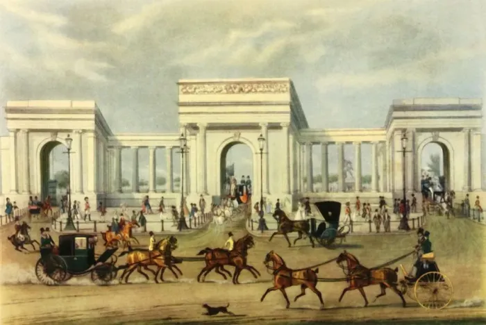 Framed Print : Hyde Park Corner, 19th century, (1944). Creator: Unknown Framed Print : Hyde Park Corner, 19th century, (1944). Creator: Unknown