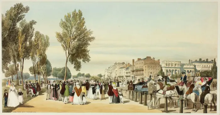 Framed Print : Hyde Park Near Crosvenor Gate, plate sixteen from Original Views of London as It Is, 1842 Framed Print : Hyde Park Near Crosvenor Gate, plate sixteen from Original Views of London as It Is, 1842