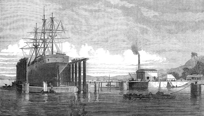 Framed Print : The hydraulic lift graving dock, Bombay Harbour, 1872. Creator: Unknown Framed Print : The hydraulic lift graving dock, Bombay Harbour, 1872. Creator: Unknown