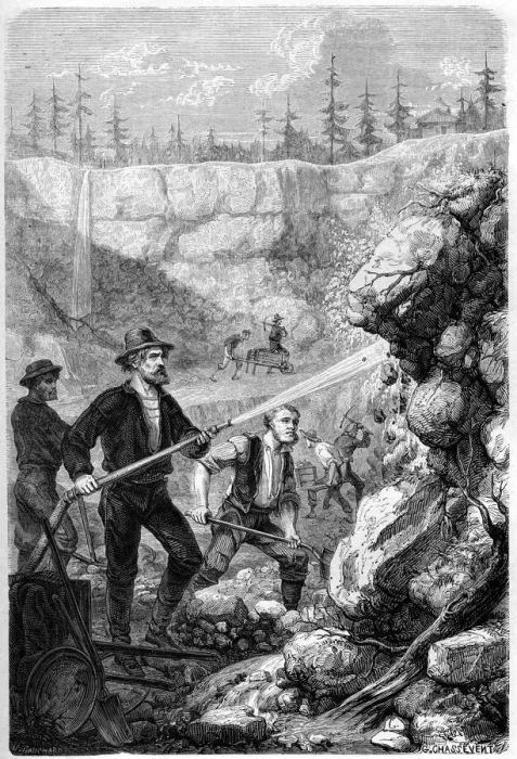 Framed Print : Hydraulic Mining, California, 1859. Artist: Gustave Adolphe Chassevent-Bacques Framed Print : Hydraulic Mining, California, 1859. Artist: Gustave Adolphe Chassevent-Bacques