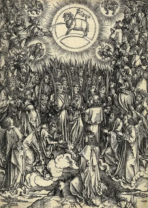 Framed Print : The hymn in adoration of the lamb. From Apocalypsis cum Figuris, 1498 Framed Print : The hymn in adoration of the lamb. From Apocalypsis cum Figuris, 1498