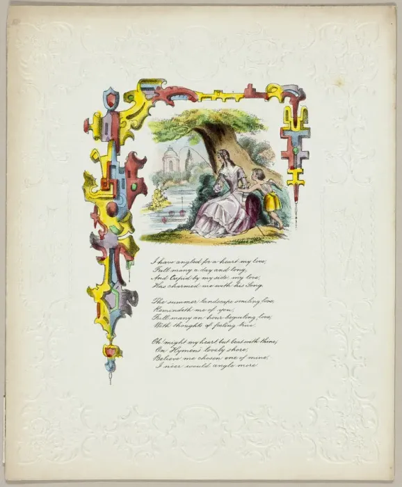 Framed Print : I Have Angled for a Heart My Love (valentine), c. 1840. Creator: George Kershaw Framed Print : I Have Angled for a Heart My Love (valentine), c. 1840. Creator: George Kershaw