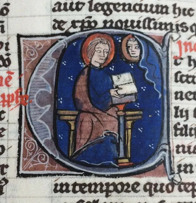 Framed Print : I m reading the Letters of Abelard and Heloise. From the Bible moralisee, 13th century. Artist: Anonymous