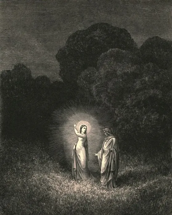 Framed Print : I, who now bid thee on this errand forth, am Beatrice, c1890. Creator: Gustave Doré Framed Print : I, who now bid thee on this errand forth, am Beatrice, c1890. Creator: Gustave Doré