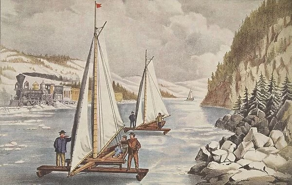 Ice-Boat Race on the Hudson, pub. C. 1855, Currier & Ives (Colour Lithograph)