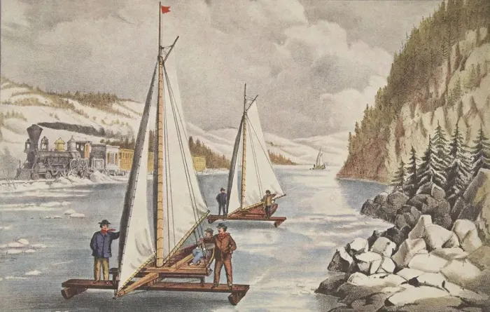 Framed Print : Ice-Boat Race on the Hudson, pub. C. 1855, Currier & Ives (Colour Lithograph) Framed Print : Ice-Boat Race on the Hudson, pub. C. 1855, Currier & Ives (Colour Lithograph)