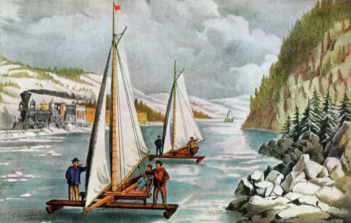 Framed Print : Ice Boat Race on the Hudson River, 19th century. Artist: Currier and Ives Framed Print : Ice Boat Race on the Hudson River, 19th century. Artist: Currier and Ives