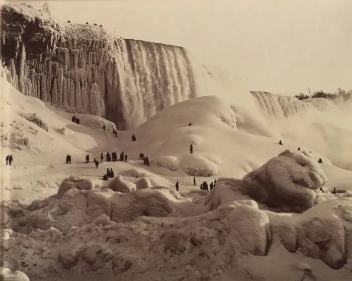 Framed Print : Ice Bridge and the American Falls, Niagara, New York, ca. 1883. Creator: Unknown Framed Print : Ice Bridge and the American Falls, Niagara, New York, ca. 1883. Creator: Unknown