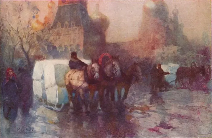 Framed Print : Ice Carrying in Moscow, c19th century. Artist: Paolo Sala Framed Print : Ice Carrying in Moscow, c19th century. Artist: Paolo Sala