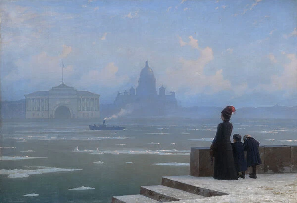 Ice drifting on the Neva River in St Petersburg, 1890s. Artist: Kalmykov, Grigory Odisseyevich (1873-1942)