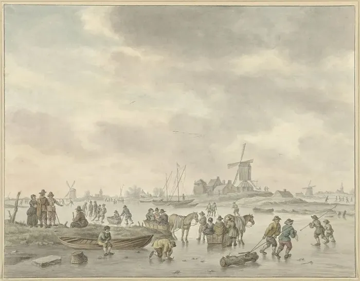 Framed Print : Ice entertainment, 1741-1820. Creator: Abraham Delfos Framed Print : Ice entertainment, 1741-1820. Creator: Abraham Delfos