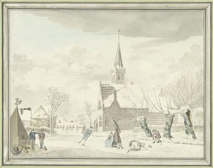 Framed Print : Ice entertainment in the village of Kortenhoef, 1776. Creator: Cornelis van Noorde Framed Print : Ice entertainment in the village of Kortenhoef, 1776. Creator: Cornelis van Noorde