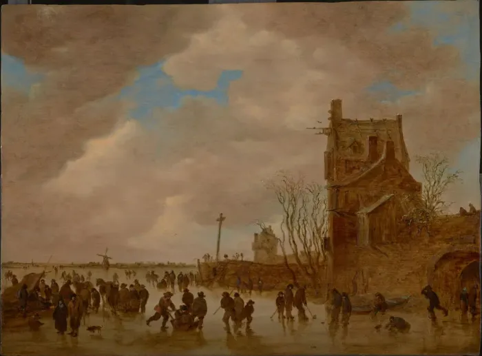Framed Print : Ice pleasures in front of a bridge tower, 1655. Artist: Goyen, Jan Josefsz, van (1596-1656)