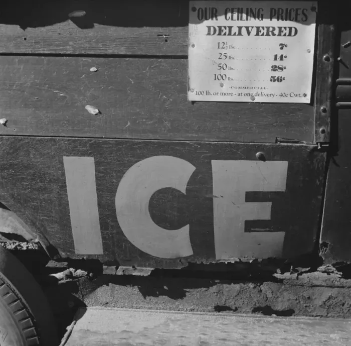 Framed Print : Ice truck with ceiling prices listed on the side, Daytona Beach, Florida, 1943. Creator: Gordon Parks Framed Print : Ice truck with ceiling prices listed on the side, Daytona Beach, Florida, 1943. Creator: Gordon Parks