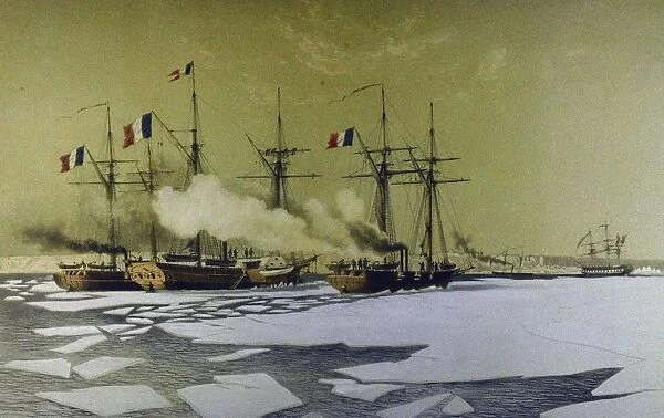 Icebreaking in the Dnieper Liman for the passage of Floating batteries, 1855-1856, 1860. Artist: Morel-Fatio, Antoine Leon (1810-1871)