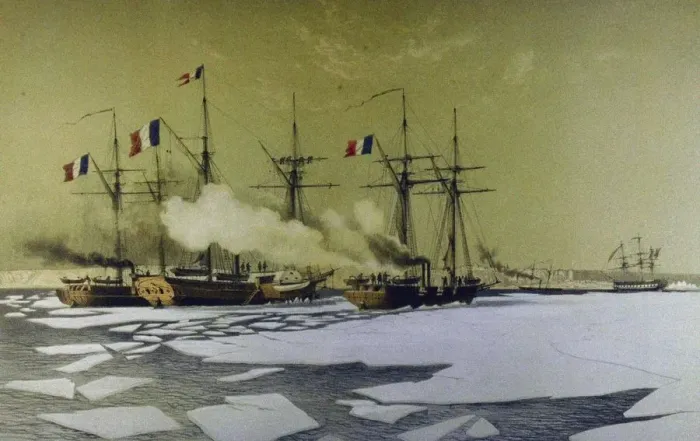 Framed Print : Icebreaking in the Dnieper Liman for the passage of Floating batteries, 1855-1856, 1860. Artist: Morel-Fatio, Antoine Leon (1810-1871) Framed Print : Icebreaking in the Dnieper Liman for the passage of Floating batteries, 1855-1856, 1860. Artist: Morel-Fatio, Antoine Leon (1810-1871)