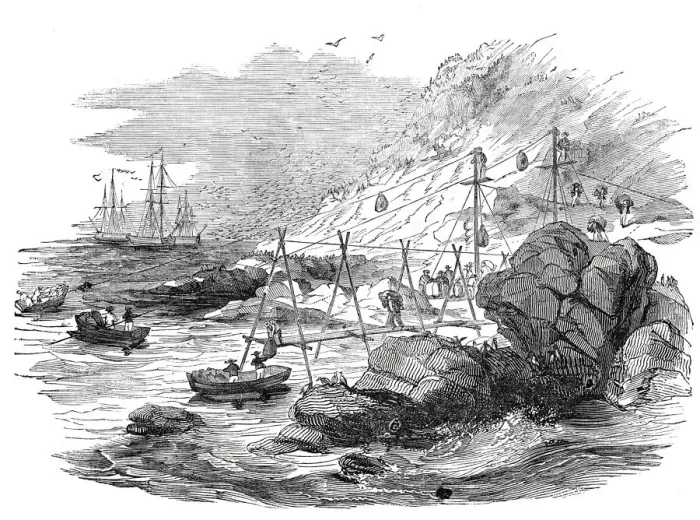Framed Print : Ichaboe - mode of shipping the guano, 1844. Creator: Unknown Framed Print : Ichaboe - mode of shipping the guano, 1844. Creator: Unknown