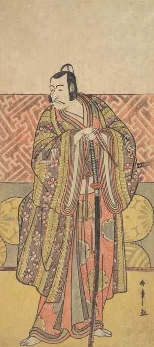 Framed Print : Ichikawa Danjuro V as Kudo Suketsune, Richly Attired, Leaning on His Sword, late 18th century. Creator: Shunsho Framed Print : Ichikawa Danjuro V as Kudo Suketsune, Richly Attired, Leaning on His Sword, late 18th century. Creator: Shunsho
