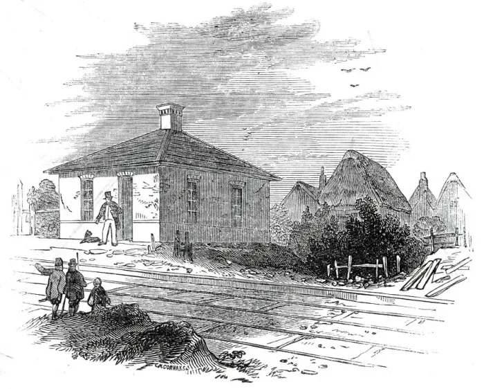 Framed Print : Ickleton Station, 1845. Creator: Unknown Framed Print : Ickleton Station, 1845. Creator: Unknown