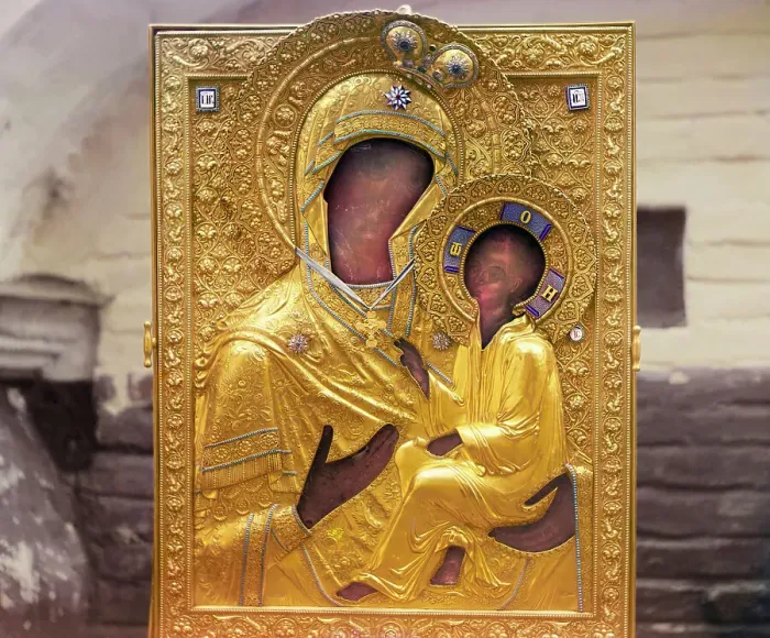 Framed Print : Icon of the Mother of God of Tikhvin, church of the Ipatievsky Monastery, Kostroma, 1911. Creator: Sergey Mikhaylovich Prokudin-Gorsky