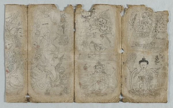 Iconographic Drawing: Vaishravana, Yama, Vsnisavijaya, Tara…(recto)... Enlightened Beings
