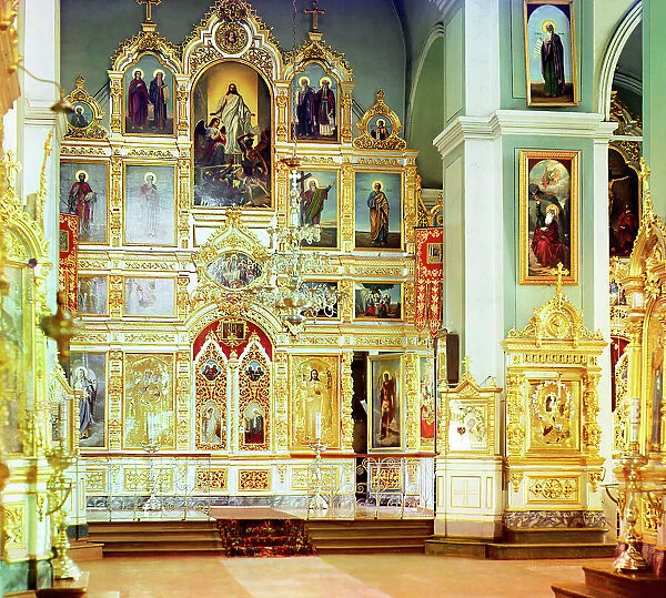 Iconostasis in the summer cathedral [Leushinskii Monastery, Leushino, Russian Empire], 1909. Creator: Sergey Mikhaylovich Prokudin-Gorsky