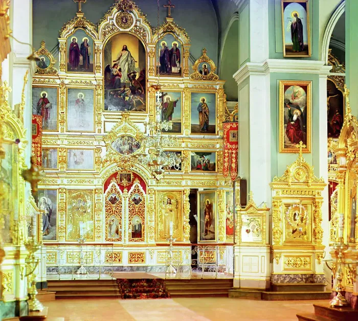 Framed Print : Iconostasis in the summer cathedral [Leushinskii Monastery, Leushino, Russian Empire], 1909. Creator: Sergey Mikhaylovich Prokudin-Gorsky