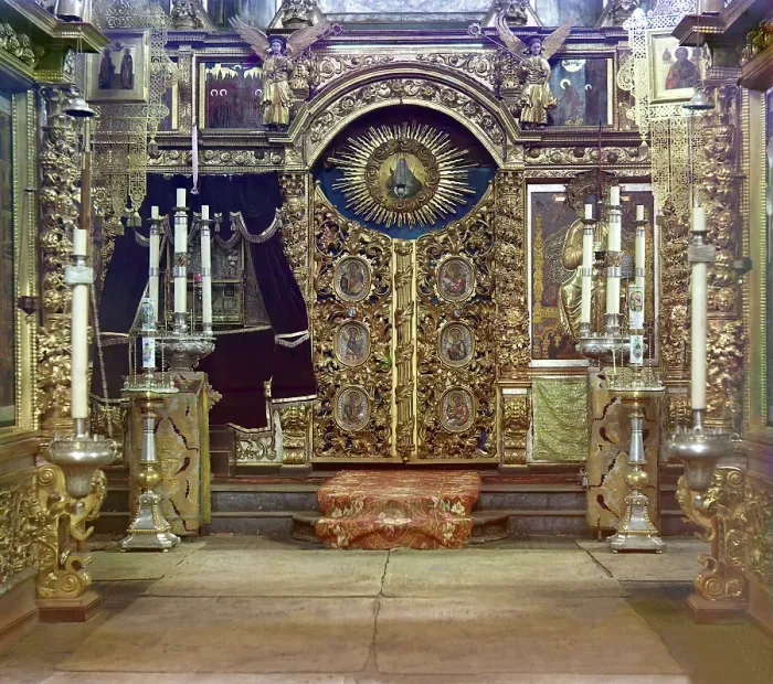 Framed Print : Iconostasis in the summer Fedorovskaya Church of the Mother of God, Yaroslavl, 1911. Creator: Sergey Mikhaylovich Prokudin-Gorsky