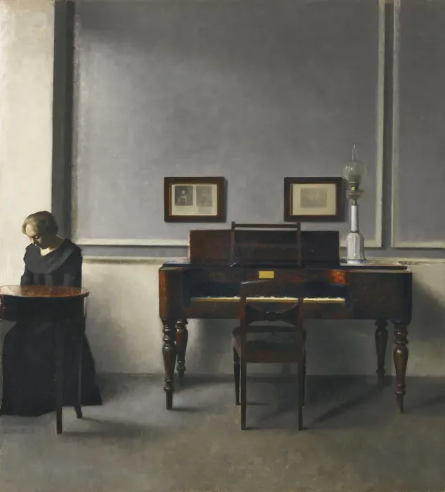 Framed Print : Ida in an Interior with Piano. Artist: Hammershoi, Vilhelm (1864-1916) Framed Print : Ida in an Interior with Piano. Artist: Hammershoi, Vilhelm (1864-1916)
