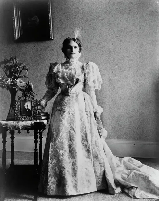 Framed Print : Ida S. McKinley, full-length portrait, standing, facing front, between 1890(?) and 1900(?). Creator: Frances Benjamin Johnston Framed Print : Ida S. McKinley, full-length portrait, standing, facing front, between 1890(?) and 1900(?). Creator: Frances Benjamin Johnston