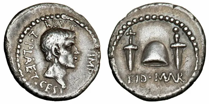Framed Print : The Ides of March Denarius (Denarius of Brutus), 43-42 BC. Creator: Numismatic, Ancient Coins Framed Print : The Ides of March Denarius (Denarius of Brutus), 43-42 BC. Creator: Numismatic, Ancient Coins