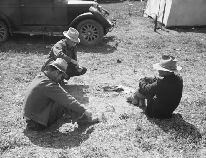 Framed Print : Idle migrants, foothills north of San Jose, California, 1939. Creator: Dorothea Lange Framed Print : Idle migrants, foothills north of San Jose, California, 1939. Creator: Dorothea Lange