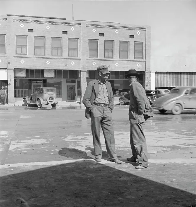 Framed Print : Idle pea pickers discuss prospects for work, Calipatria, Imperial Valley, CA, 1939. Creator: Dorothea Lange Framed Print : Idle pea pickers discuss prospects for work, Calipatria, Imperial Valley, CA, 1939. Creator: Dorothea Lange