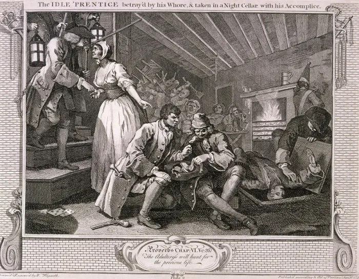 Framed Print : The idle prentice betray d by his whore... plate IX of Industry and Idleness, 1747 Framed Print : The idle prentice betray d by his whore... plate IX of Industry and Idleness, 1747
